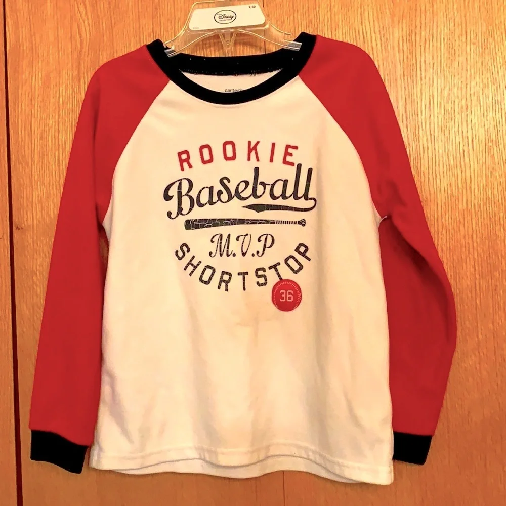 Carter’s size 6 boy’s top shirt long sleeve micro fleece baseball rookie graphic